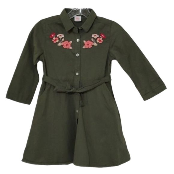 WONDER NATION Big Girls' Green Full Button Front Collared A-Line Dress M - Picture 1 of 7